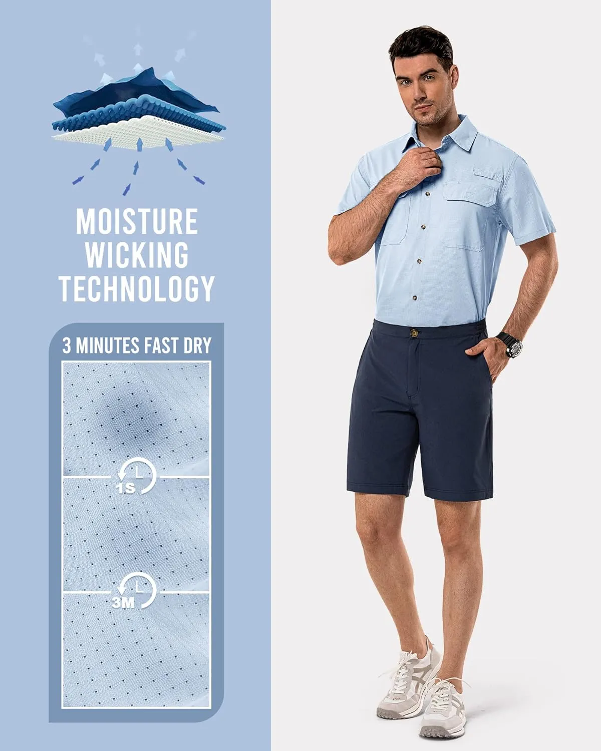 33,000ft Men's UPF 50  UV Short Sleeve Hiking Fishing Shirt Quick Dry Cooling PFG Sun Protection Shirt for Travel Safari