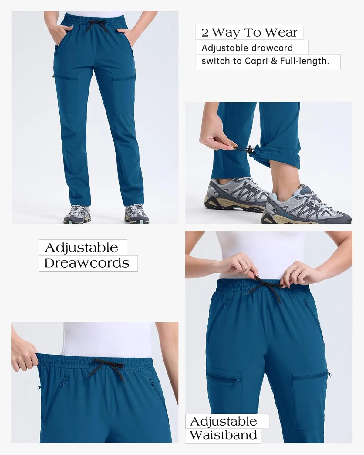 33,000ft Womens Golf Pants with 5 Zippered Pockets Quick Dry Lightweight Hiking Pants Elastic Waist Water-Resistant Outdoor