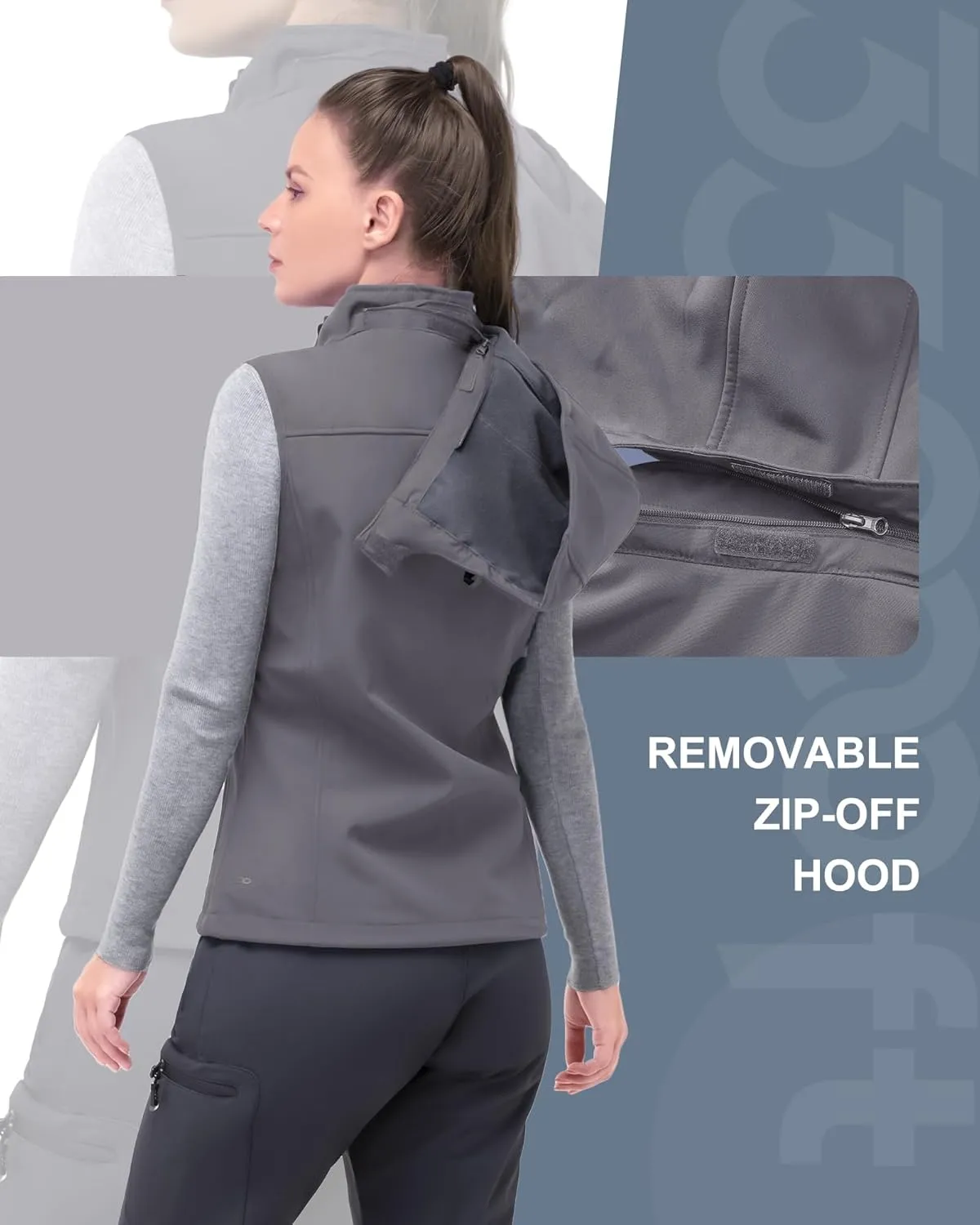 33,000ft Women's Hooded Lightweight Softshell Vest Fleece Lined Windproof Zip Up Sleeveless Jacket for Hiking Golf Running