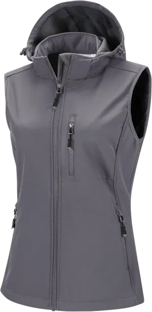 33,000ft Women's Hooded Lightweight Softshell Vest Fleece Lined Windproof Zip Up Sleeveless Jacket for Hiking Golf Running