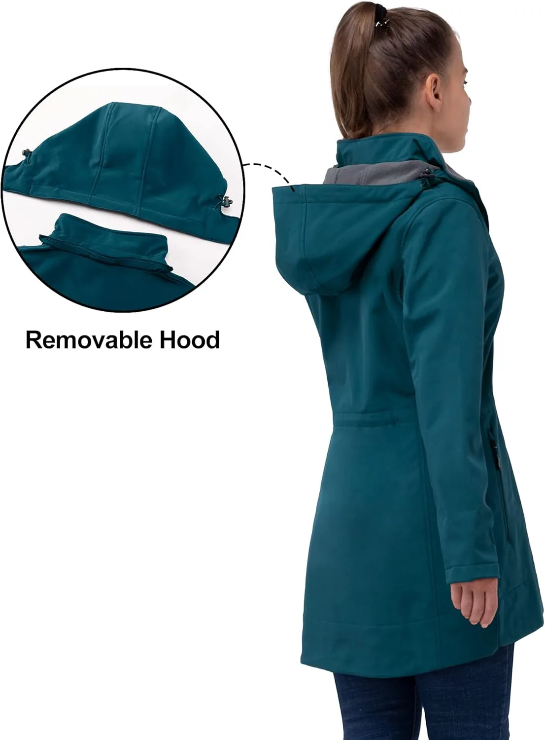 33,000ft Women's Waterproof Softshell Long Rain Jacket with Hood Fleece Lined Windproof Windbreaker