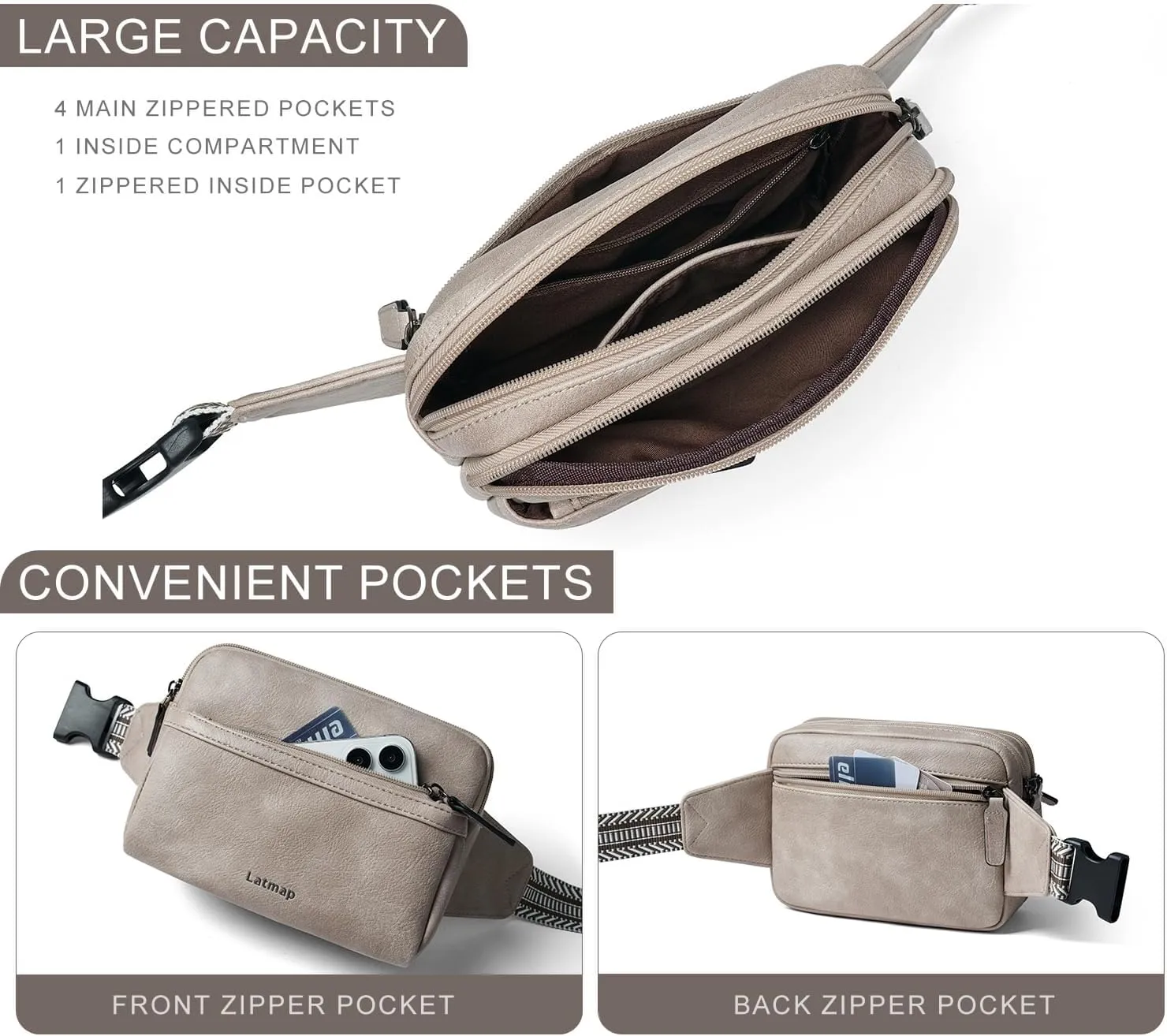 3L Fanny Packs Belt Bag for Women Small Everywhere Crossbody Bag Waist Bag Faux Leather Sling Chest Bag Purse