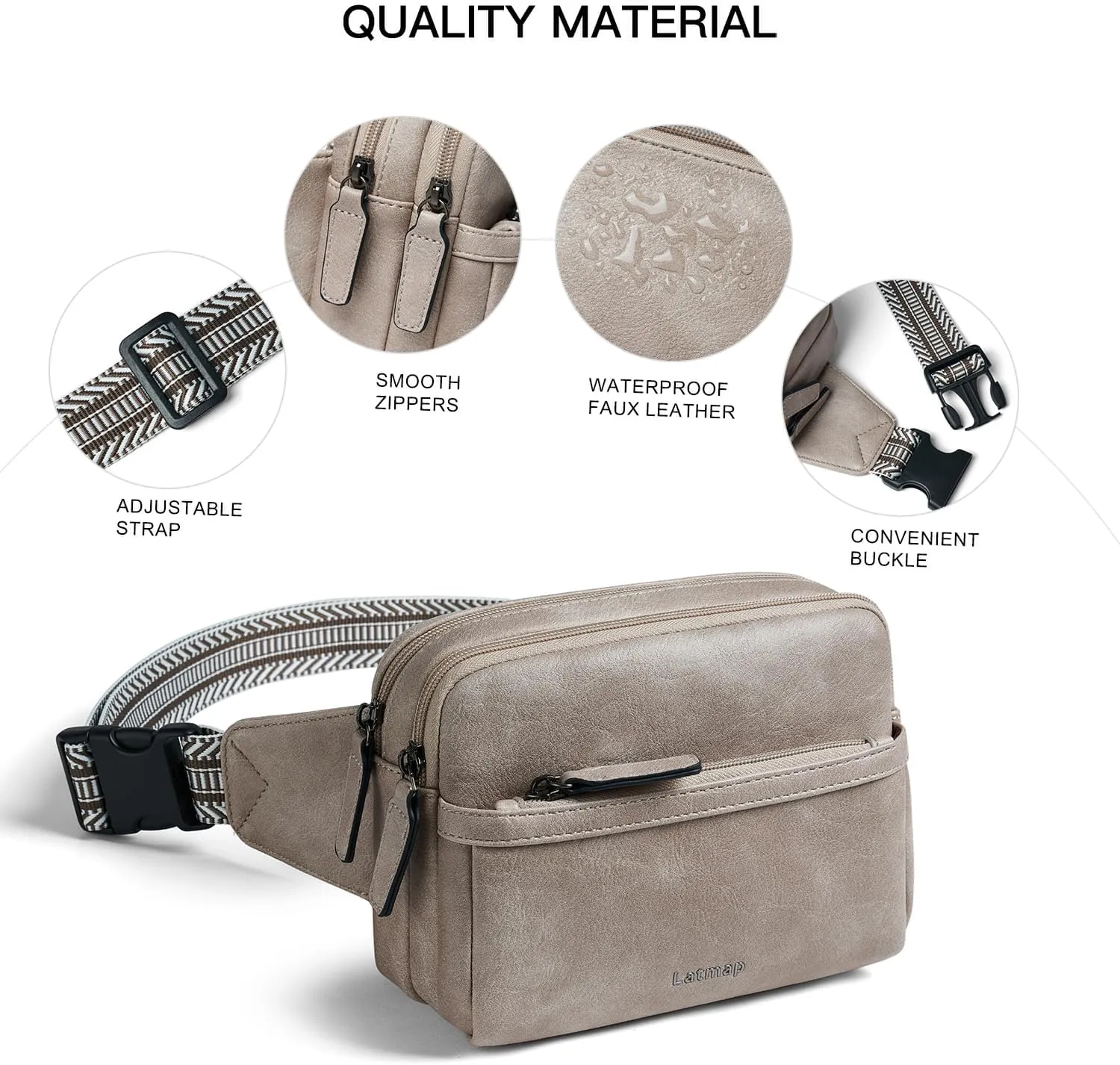 3L Fanny Packs Belt Bag for Women Small Everywhere Crossbody Bag Waist Bag Faux Leather Sling Chest Bag Purse