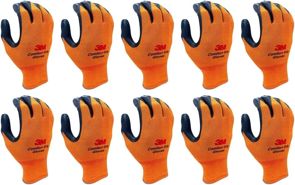 3M KOR Lightweight Nitrile Foam Coated Gloves, Washable, Smart Touch, 10 Pairs, Large Orange