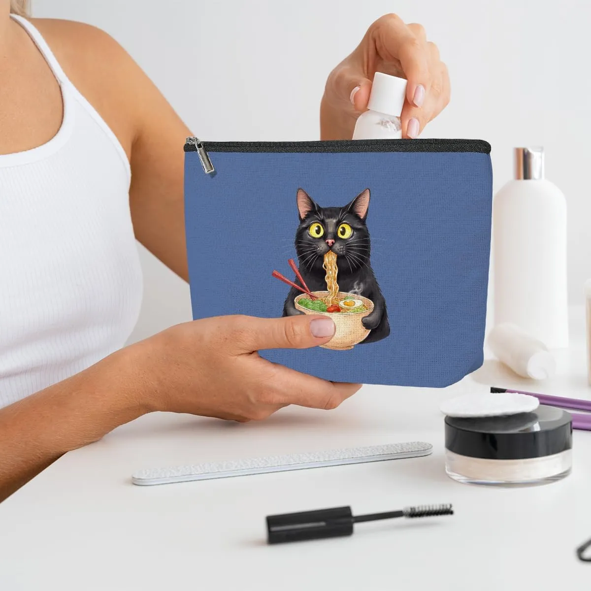 4 Pack Funny Noodles Cat Lover Gifts Cat Gifts for Women Mum Bestie Teacher Girls Trip Makeup Bag,Travel Essentials Cosmetic Bags for Women, Travel Toiletry Bag Friendship Birthday Christmas