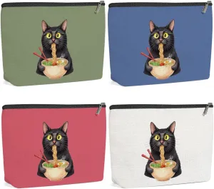 4 Pack Funny Noodles Cat Lover Gifts Cat Gifts for Women Mum Bestie Teacher Girls Trip Makeup Bag,Travel Essentials Cosmetic Bags for Women, Travel Toiletry Bag Friendship Birthday Christmas