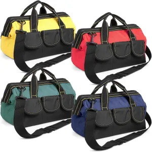 4 Pcs Tool Bags for Men, Heavy Duty Waterproof Tool Tote Bags with Shoulder Straps, Multi Pockets Tool Organizers with Wide Mouth and Hard Bottom for Electrician, Carpenter