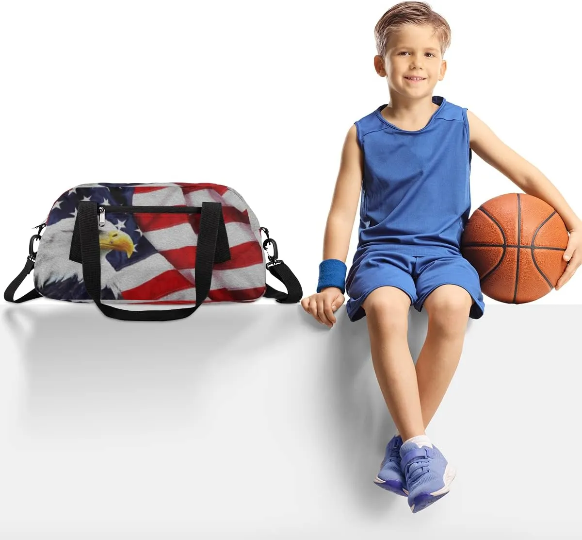 4th of July American Eagles Independence Day Kids Duffel Bag for Girls Boys, Oil Painting Dance Bag Overnight Small Duffel Bag Carry On Weekend Sports Travel Bag for School Practice Gymnastics Ballet