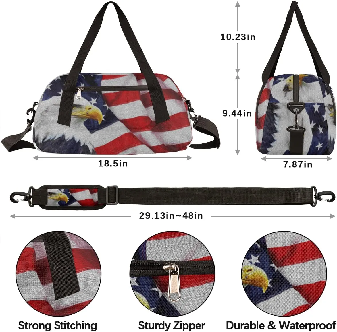 4th of July American Eagles Independence Day Kids Duffel Bag for Girls Boys, Oil Painting Dance Bag Overnight Small Duffel Bag Carry On Weekend Sports Travel Bag for School Practice Gymnastics Ballet