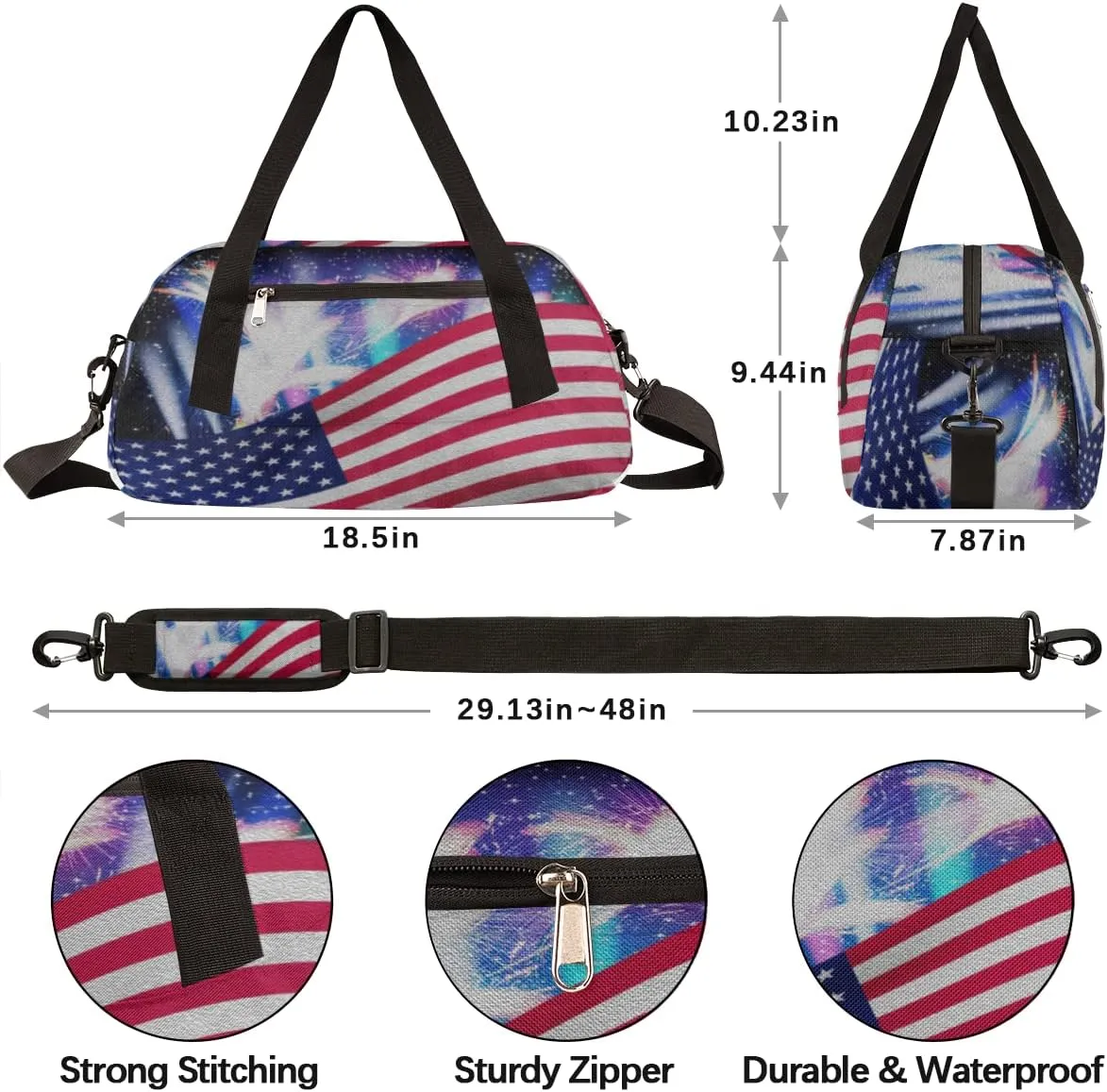 4th Of July American Independence Day Kids Duffel Bag for Girls Boys Teens, Oil Painting Dance Bag Overnight Small Duffel Bag Carry On Weekend Sports Gym Travel Bag for School Practice Gymnastics Ballet