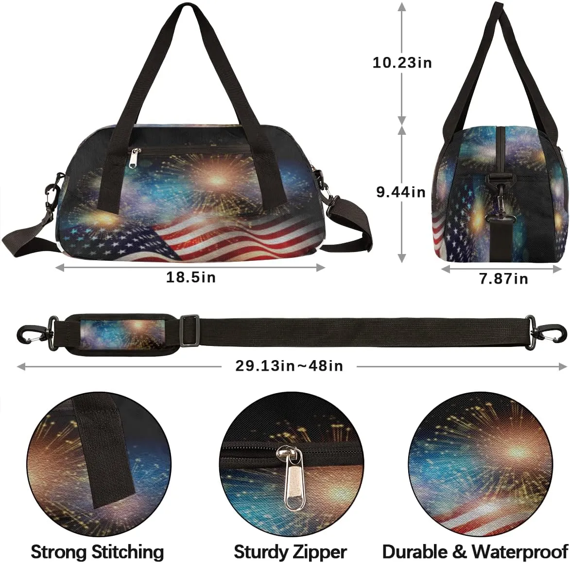 4th Of July Memorial Day Kids Duffel Bag for Girls Boys Teens, Independence Day Dance Bag Overnight Small Duffel Bag Carry On Weekend Sports Gym Travel Bag for School Practice Gymnastics Ballet
