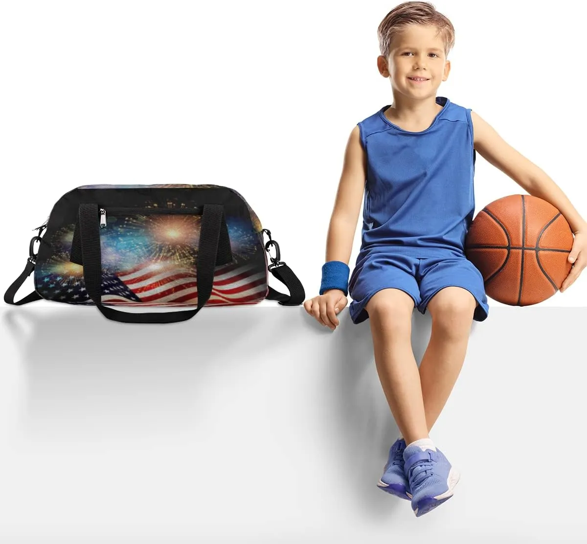4th Of July Memorial Day Kids Duffel Bag for Girls Boys Teens, Independence Day Dance Bag Overnight Small Duffel Bag Carry On Weekend Sports Gym Travel Bag for School Practice Gymnastics Ballet
