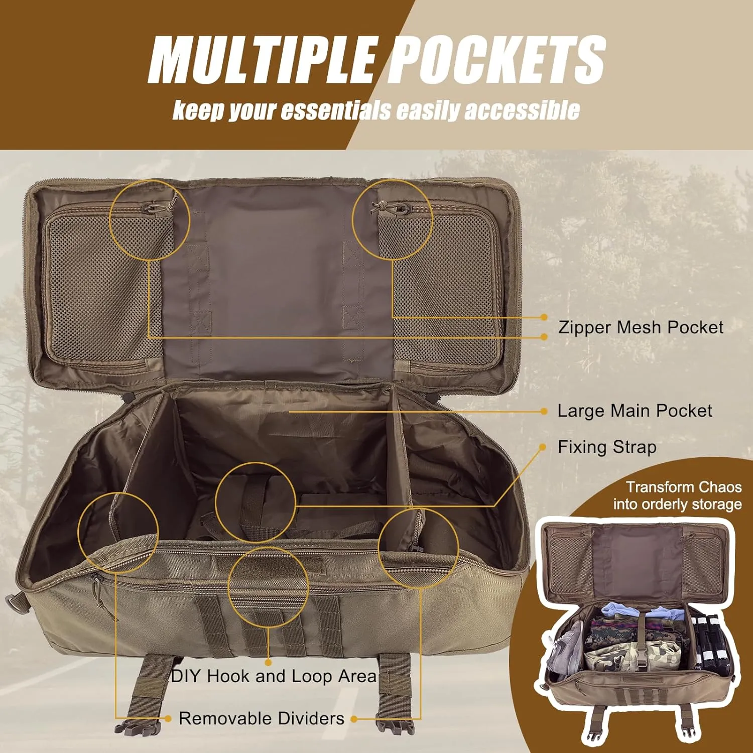 65L Large Travel Gym Duffle Bag Military Tactical Backpack, Army Pack 3 Day Bug Out Bag Rucksack for Outdoor Sport Hiking Camping with Molle System, Coyote