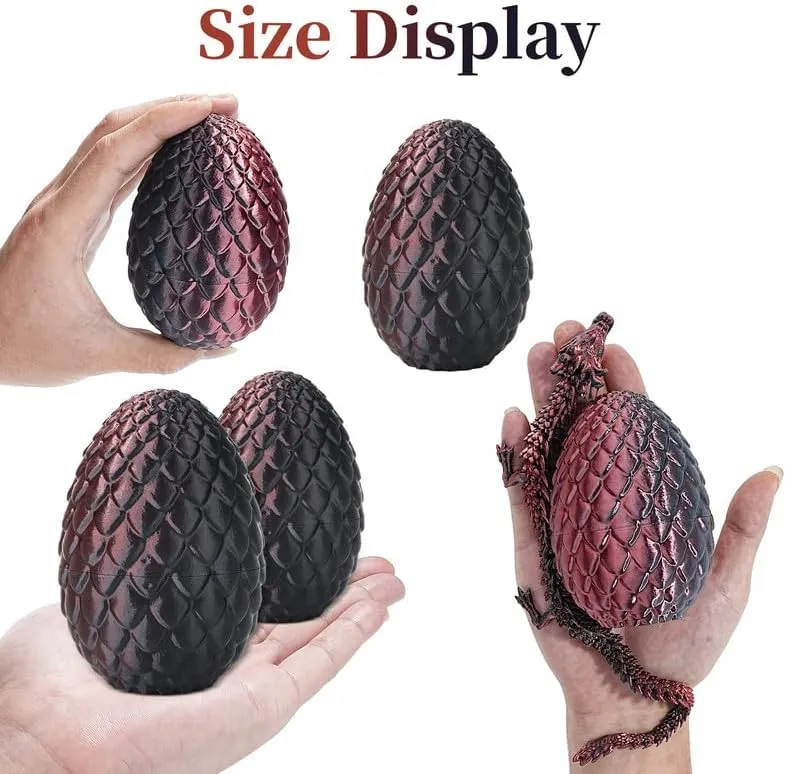 7 Pcs DND Dice Set and 3D Printed Dragon Egg,DND Dice Dungeons and Dragons Polyhedral Dice Starter Games Fidget Toys Set for RPG MTG Table Games,Black Red