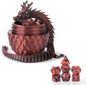 7 Pcs DND Dice Set and 3D Printed Dragon Egg,DND Dice Dungeons and Dragons Polyhedral Dice Starter Games Fidget Toys Set for RPG MTG Table Games,Black Red