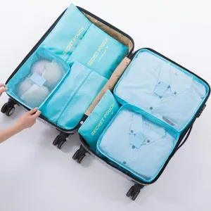 7 Set Packing Cubes, Travel Foldable Luggage Organizers Storage Bag Accessories Suitcase with Laundry Bag & Shoe Bag, Blue