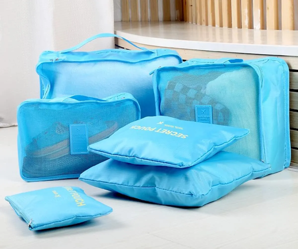 7 Set Packing Cubes, Travel Foldable Luggage Organizers Storage Bag Accessories Suitcase with Laundry Bag & Shoe Bag, Blue