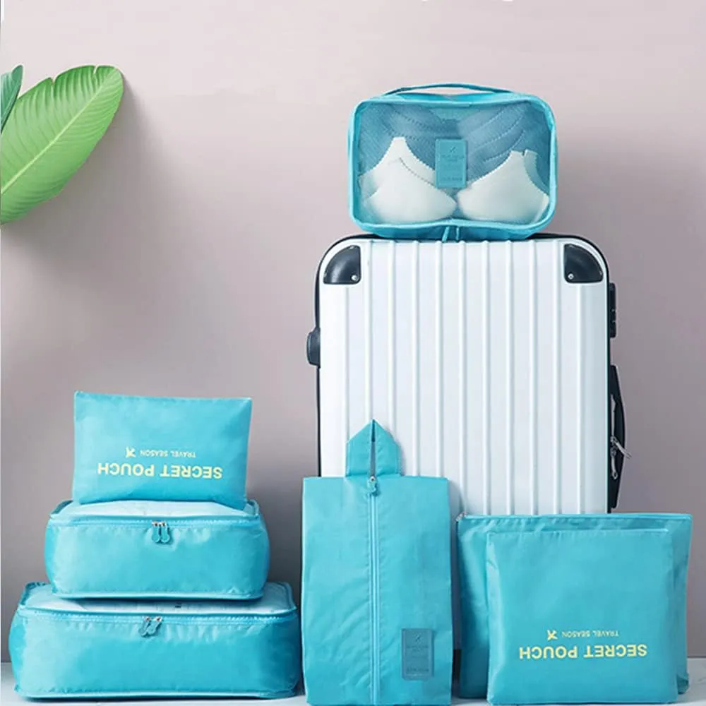 7 Set Packing Cubes, Travel Foldable Luggage Organizers Storage Bag Accessories Suitcase with Laundry Bag & Shoe Bag, Blue