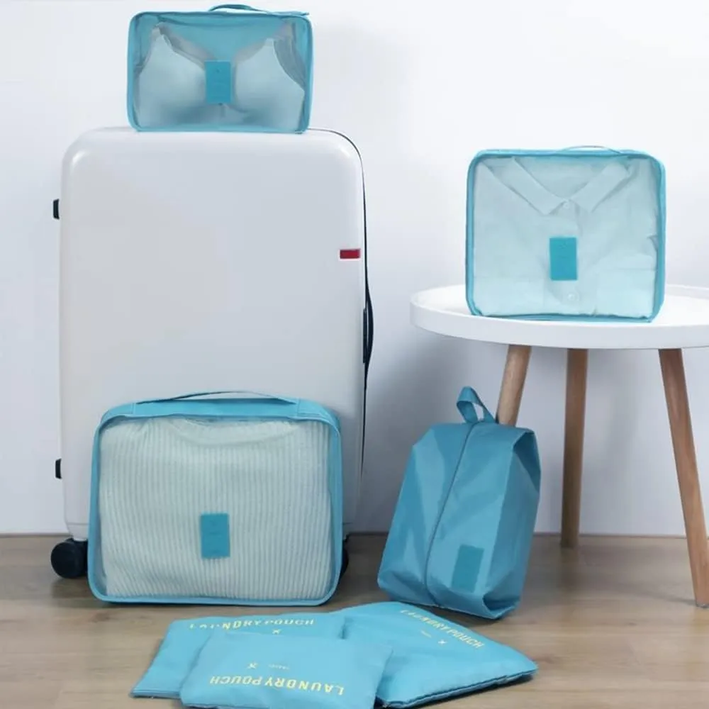7 Set Packing Cubes, Travel Foldable Luggage Organizers Storage Bag Accessories Suitcase with Laundry Bag & Shoe Bag, Blue