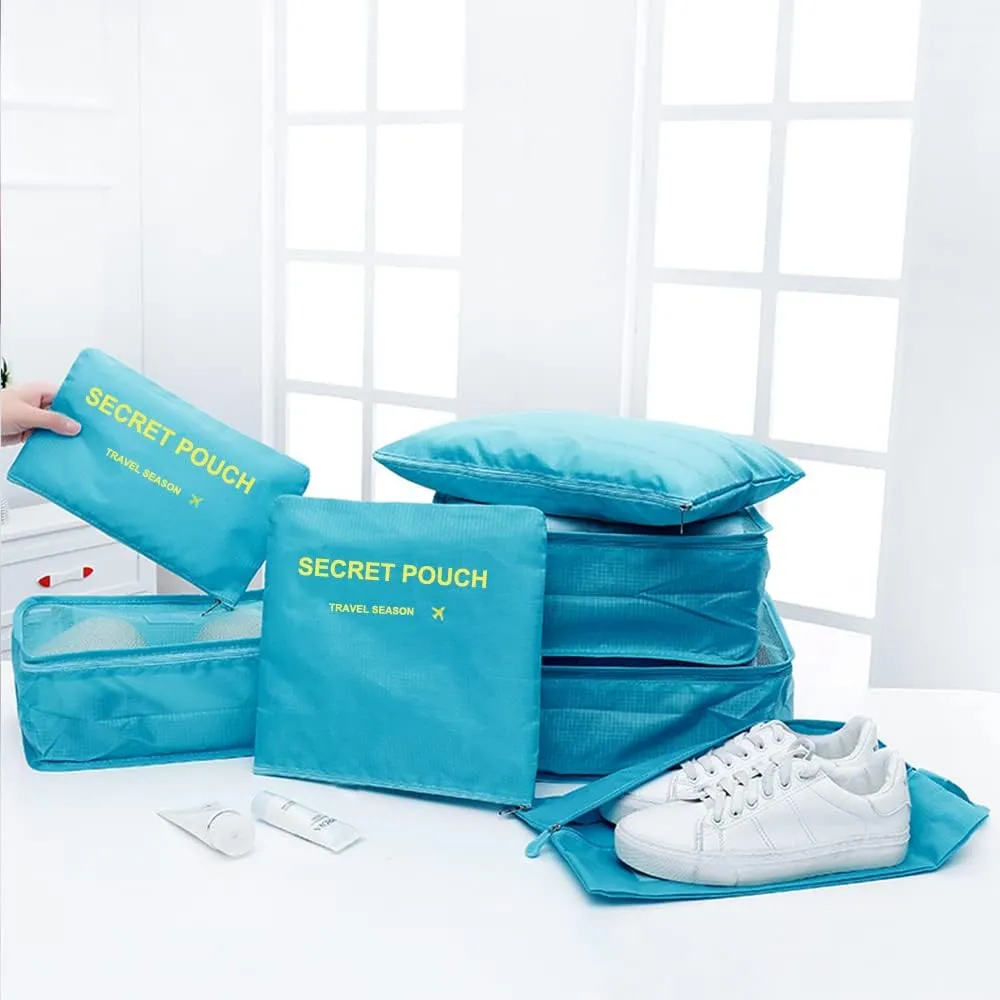 7 Set Packing Cubes, Travel Foldable Luggage Organizers Storage Bag Accessories Suitcase with Laundry Bag & Shoe Bag, Blue