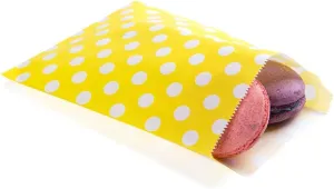 7 x 5 Inch Cookie Bags, 100 Biodegradable Paper Treat Bags - Use As Party Favors Or Candy Bags, Food Safe, Yellow With Polka Dots Paper Food Bags For Baked Goods, For Buffets Or Parties
