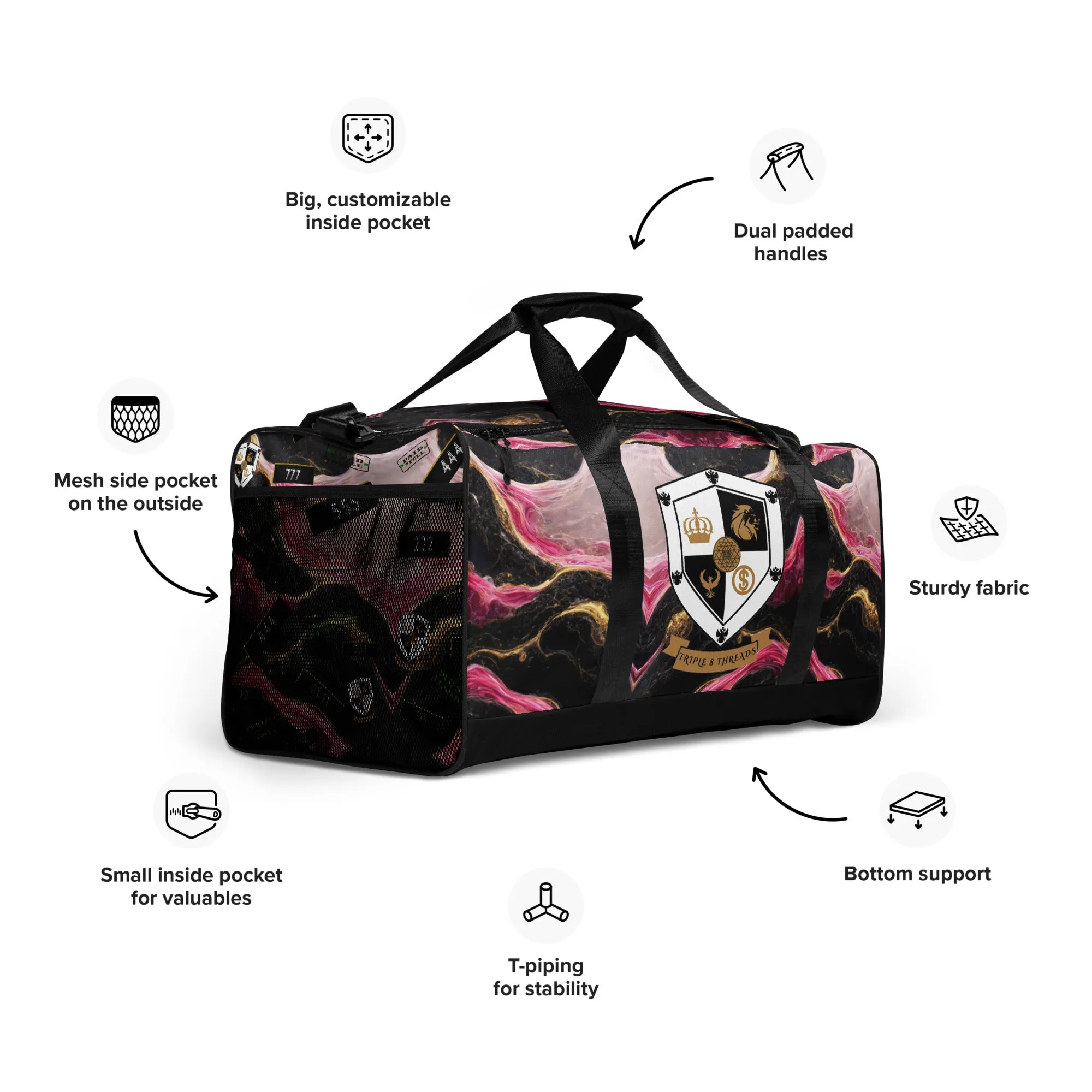 8xquiZit Collection Pynk, Black, N Gold Marble Manifestation Duffle Bag