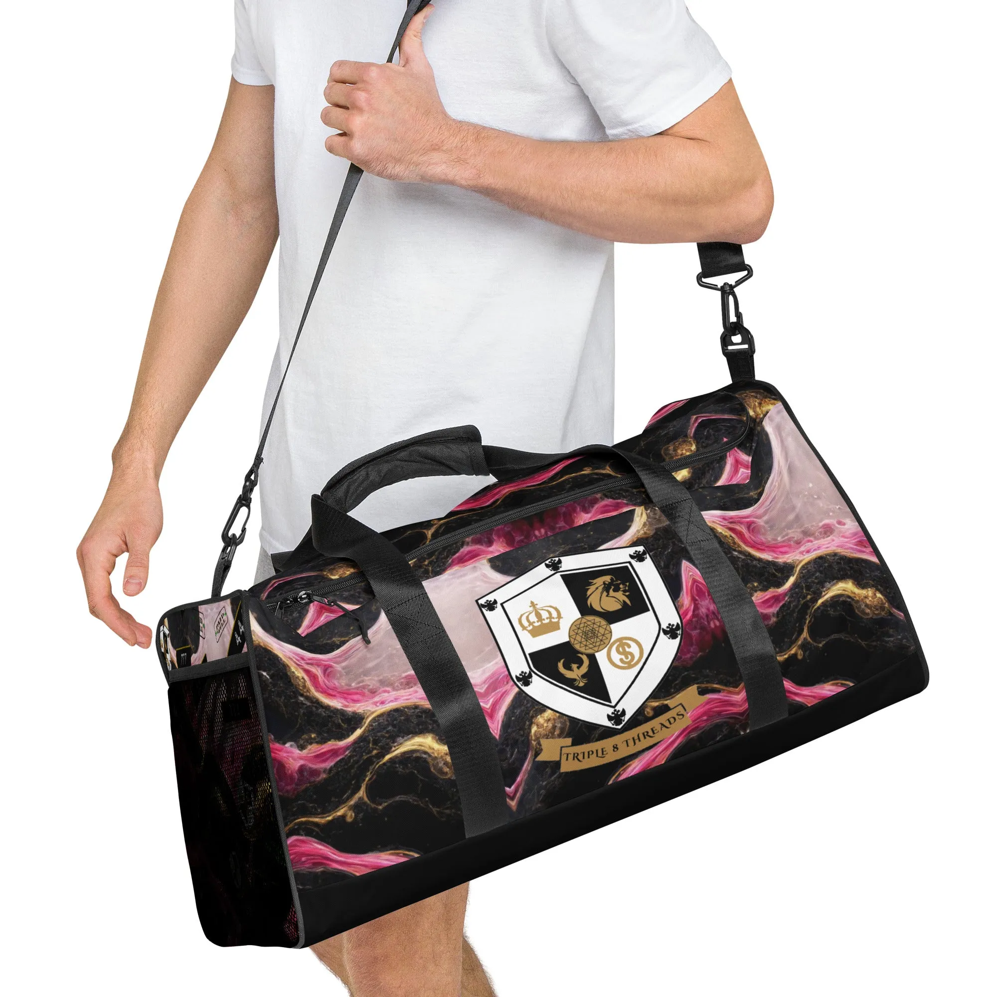 8xquiZit Collection Pynk, Black, N Gold Marble Manifestation Duffle Bag