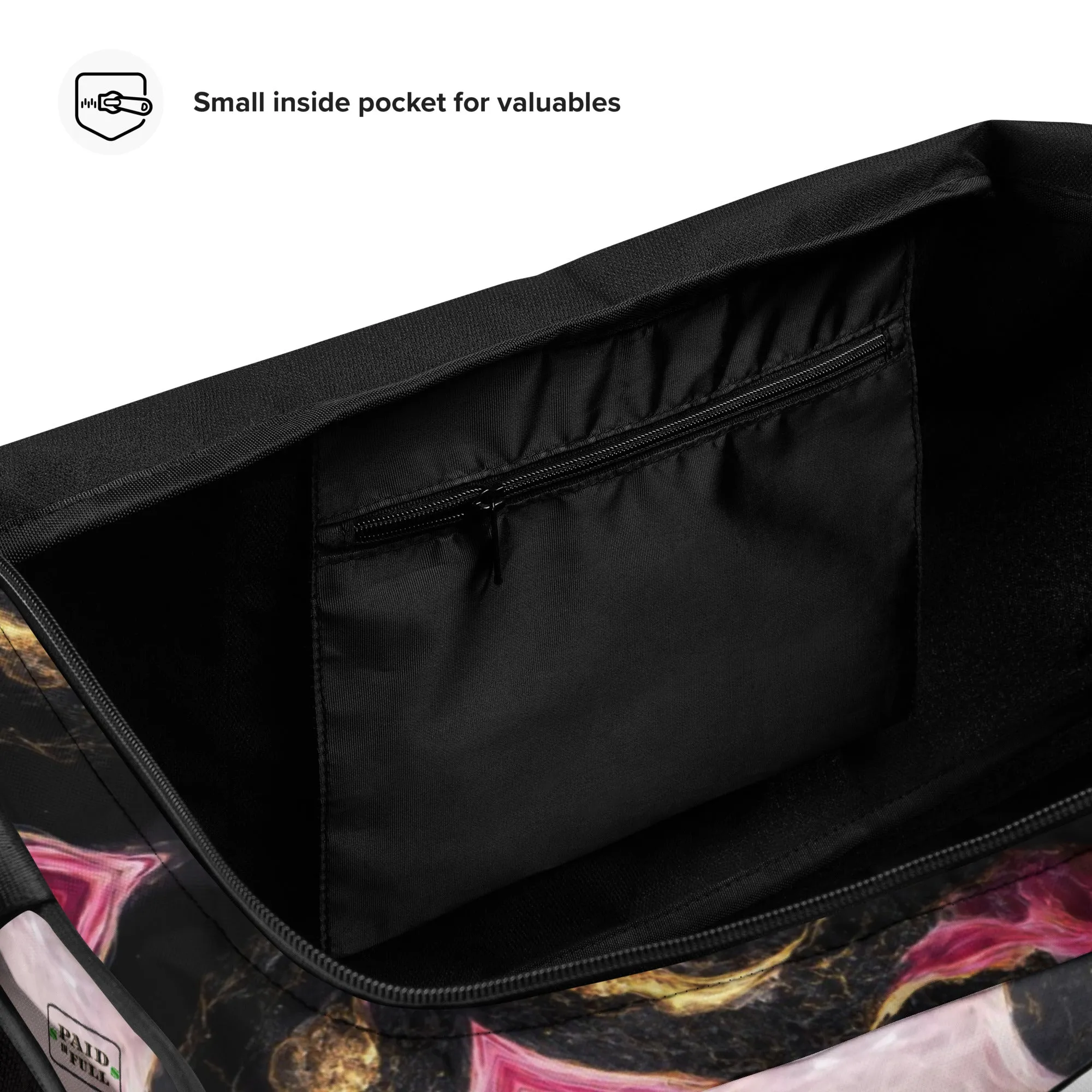8xquiZit Collection Pynk, Black, N Gold Marble Manifestation Duffle Bag
