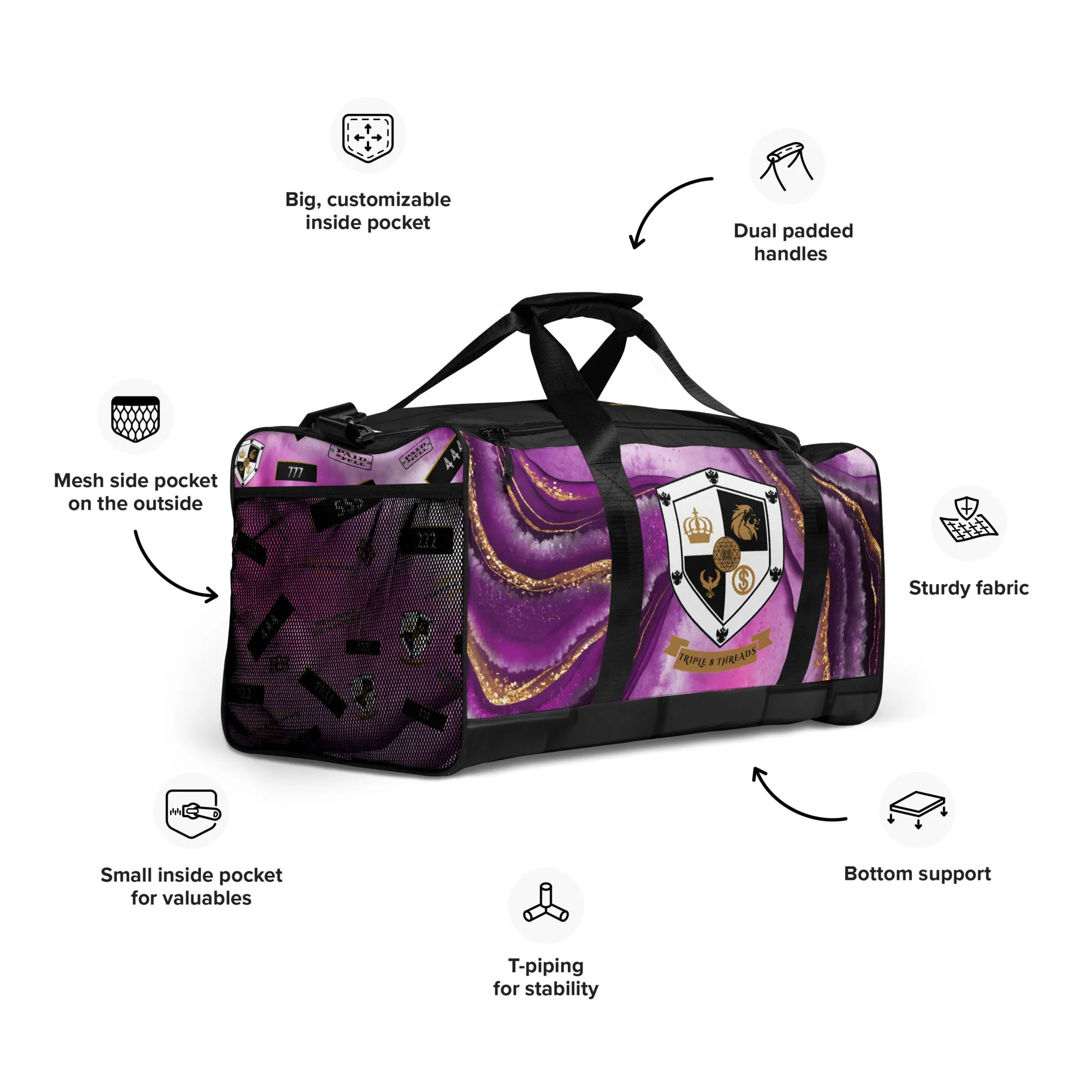 8xquiZit Collection T8T Royal Purple N Gold Marble Manifestation Duffle Bag