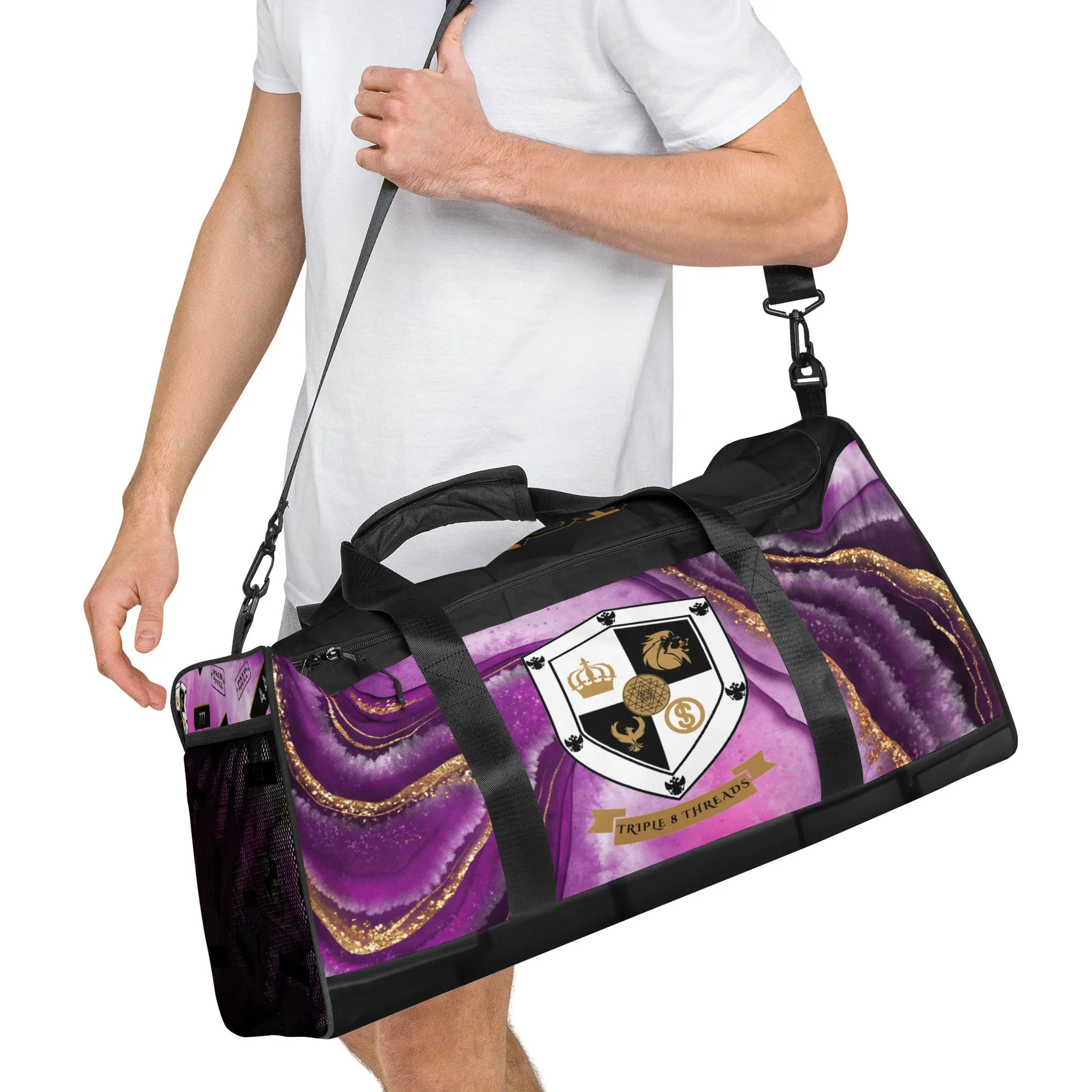 8xquiZit Collection T8T Royal Purple N Gold Marble Manifestation Duffle Bag