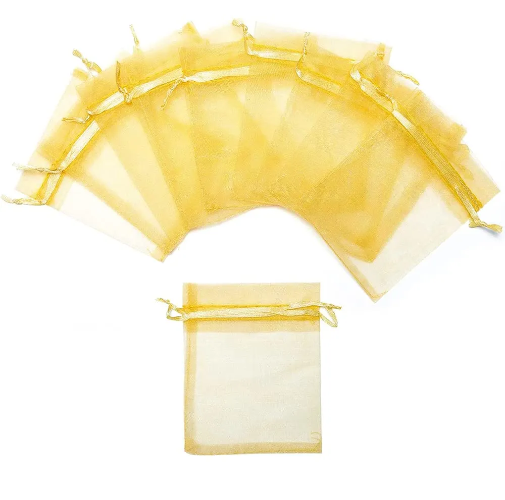 9x12 cms | 3x4.5 inch | Golden Colour | Organza Bags/Shagun Potli/Jewellery Packing/Dry Fruit Pouch Akshada Pouches Return Favour Organza Pouches