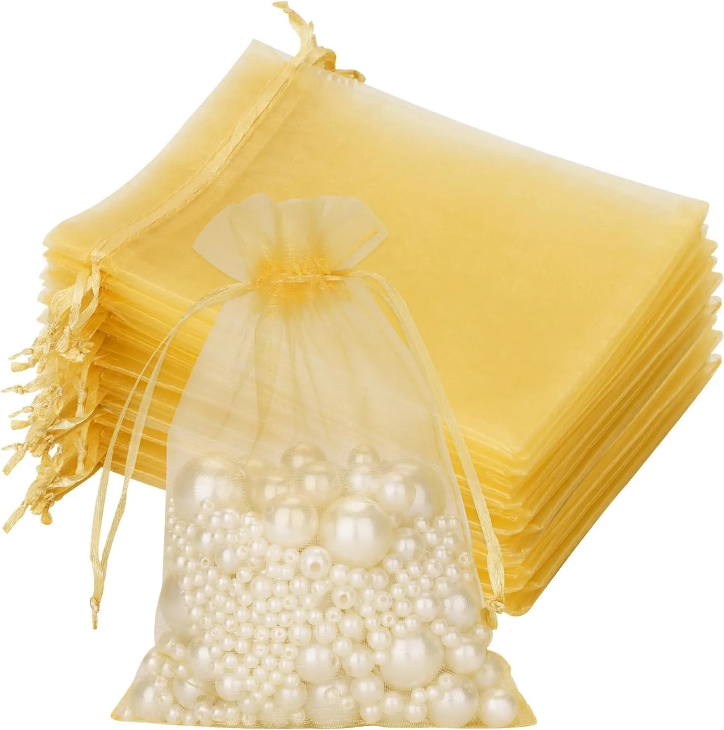 9x12 cms | 3x4.5 inch | Golden Colour | Organza Bags/Shagun Potli/Jewellery Packing/Dry Fruit Pouch Akshada Pouches Return Favour Organza Pouches