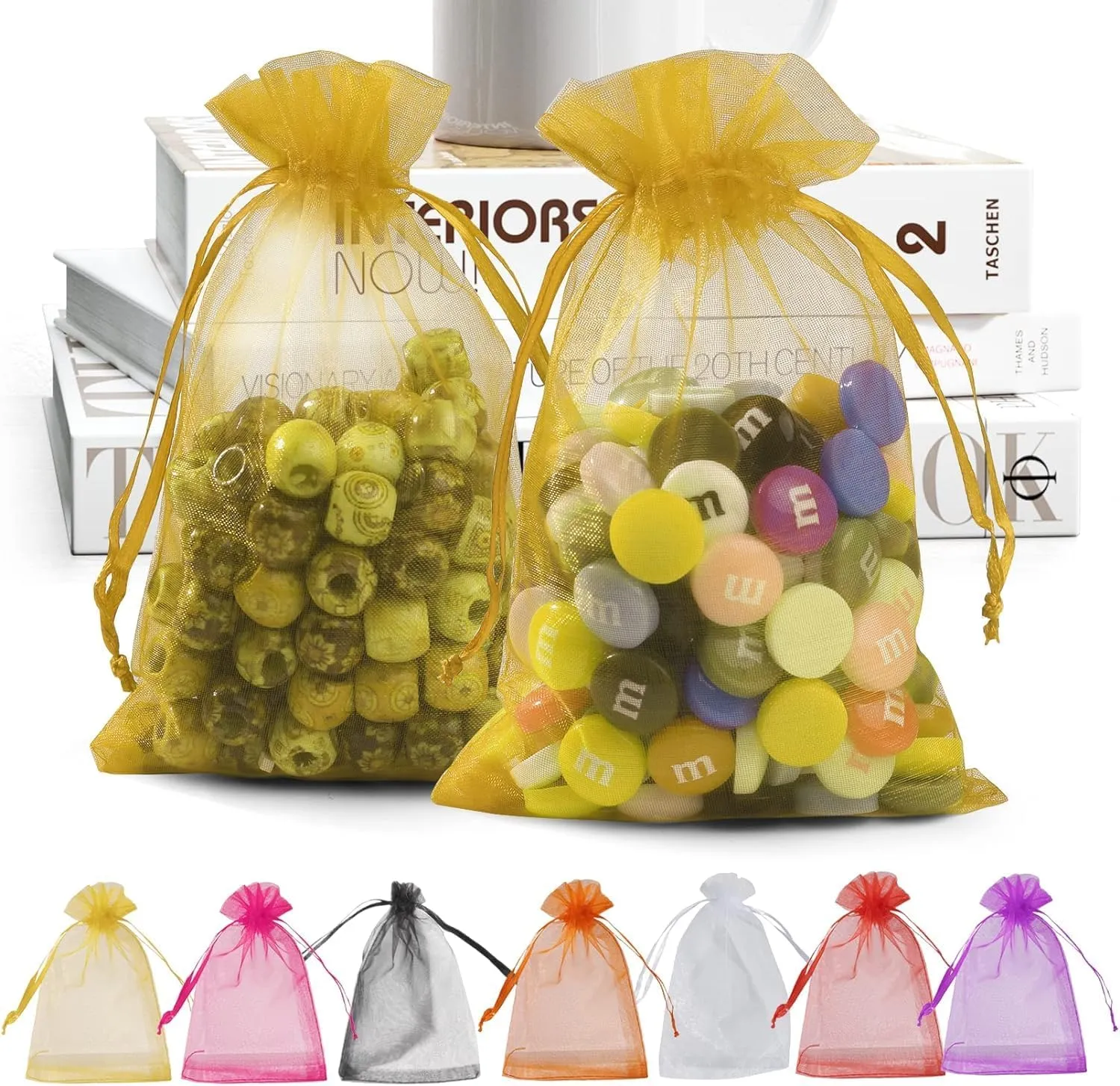 9x12 cms | 3x4.5 inch | Golden Colour | Organza Bags/Shagun Potli/Jewellery Packing/Dry Fruit Pouch Akshada Pouches Return Favour Organza Pouches