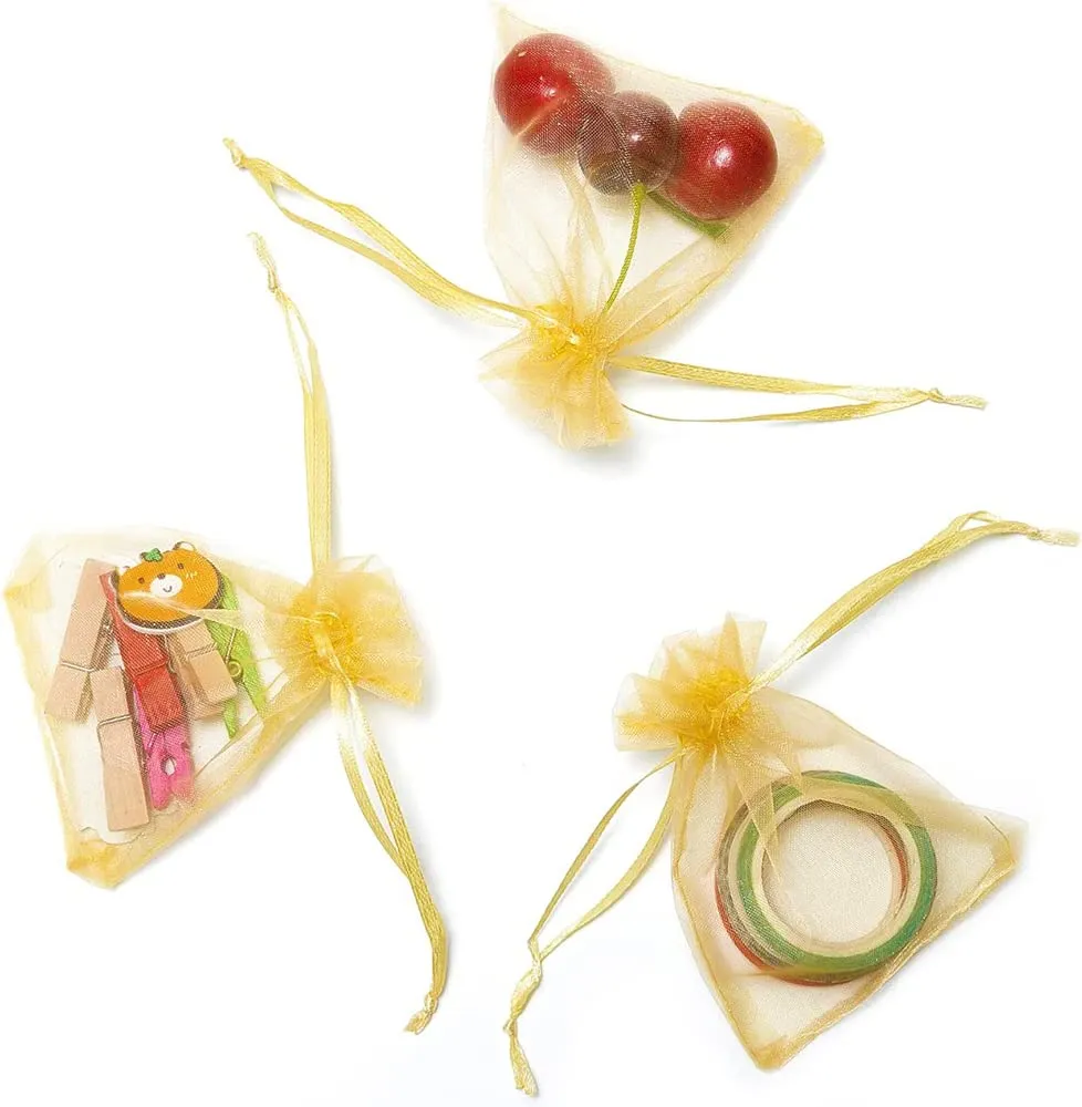 9x12 cms | 3x4.5 inch | Golden Colour | Organza Bags/Shagun Potli/Jewellery Packing/Dry Fruit Pouch Akshada Pouches Return Favour Organza Pouches
