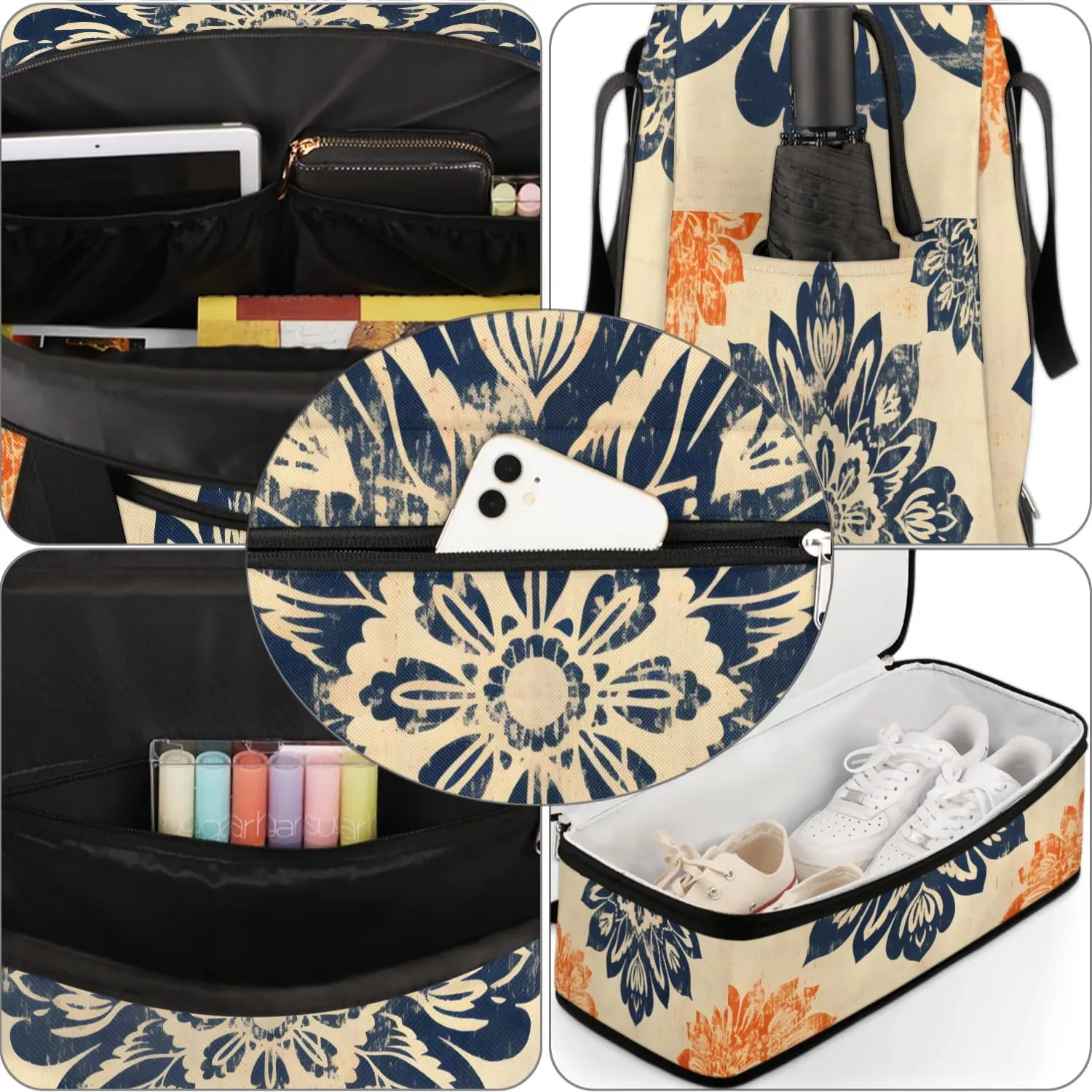 Abstract Flora Prints Boho Travel Duffle Bag, Collapsible Travel Bag Sports Gym Bag With Shoes Compartment Weekender Bag Overnight Bag For Women Men