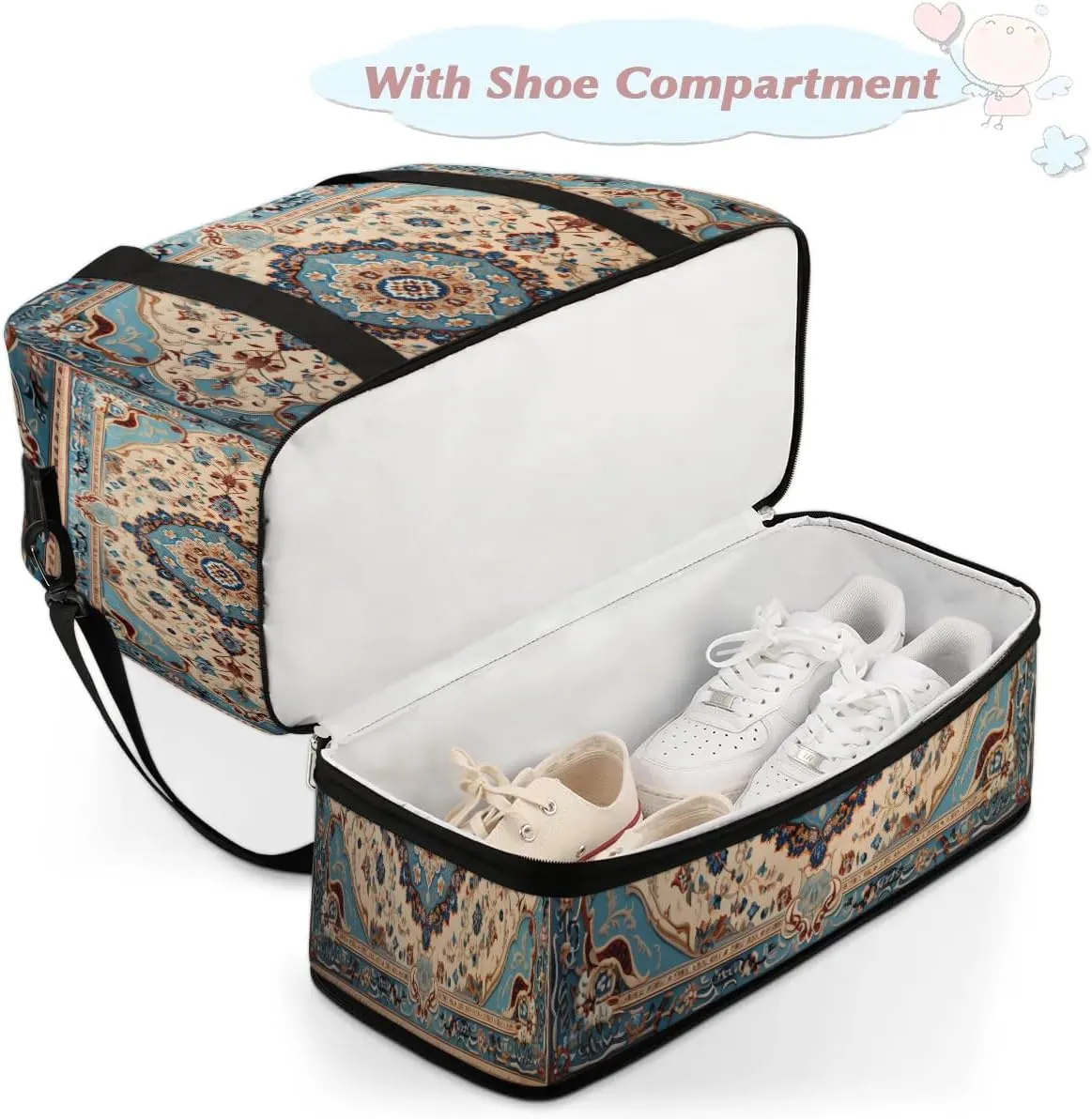 Abstract Retro Flora Printing Travel Duffle Bag, Collapsible Travel Bag Sports Gym Bag With Shoes Compartment Weekender Bag Overnight Bag For Women Men