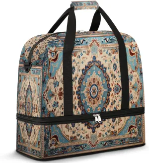 Abstract Retro Flora Printing Travel Duffle Bag, Collapsible Travel Bag Sports Gym Bag With Shoes Compartment Weekender Bag Overnight Bag For Women Men