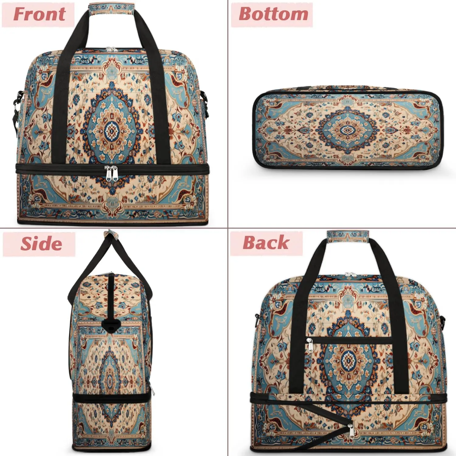 Abstract Retro Flora Printing Travel Duffle Bag, Collapsible Travel Bag Sports Gym Bag With Shoes Compartment Weekender Bag Overnight Bag For Women Men