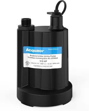 Acquaer 1/3 HP Submersible Water Pump 2160GPH Sump Pump Thermoplastic Utility Pump Portable Electric Water Pump Water Remove for Basement Hot Tubs Garden Pool Cover Draining with 10 ft Cord