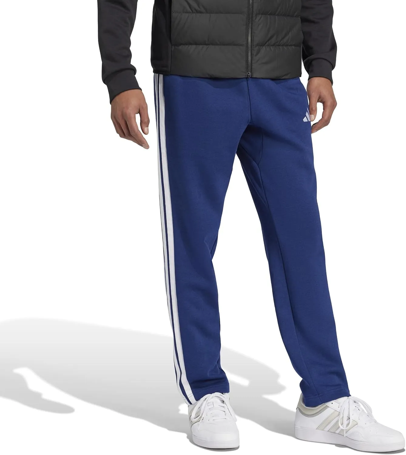 adidas Men's Essentials 3-Stripes Fleece Open Hem Pants