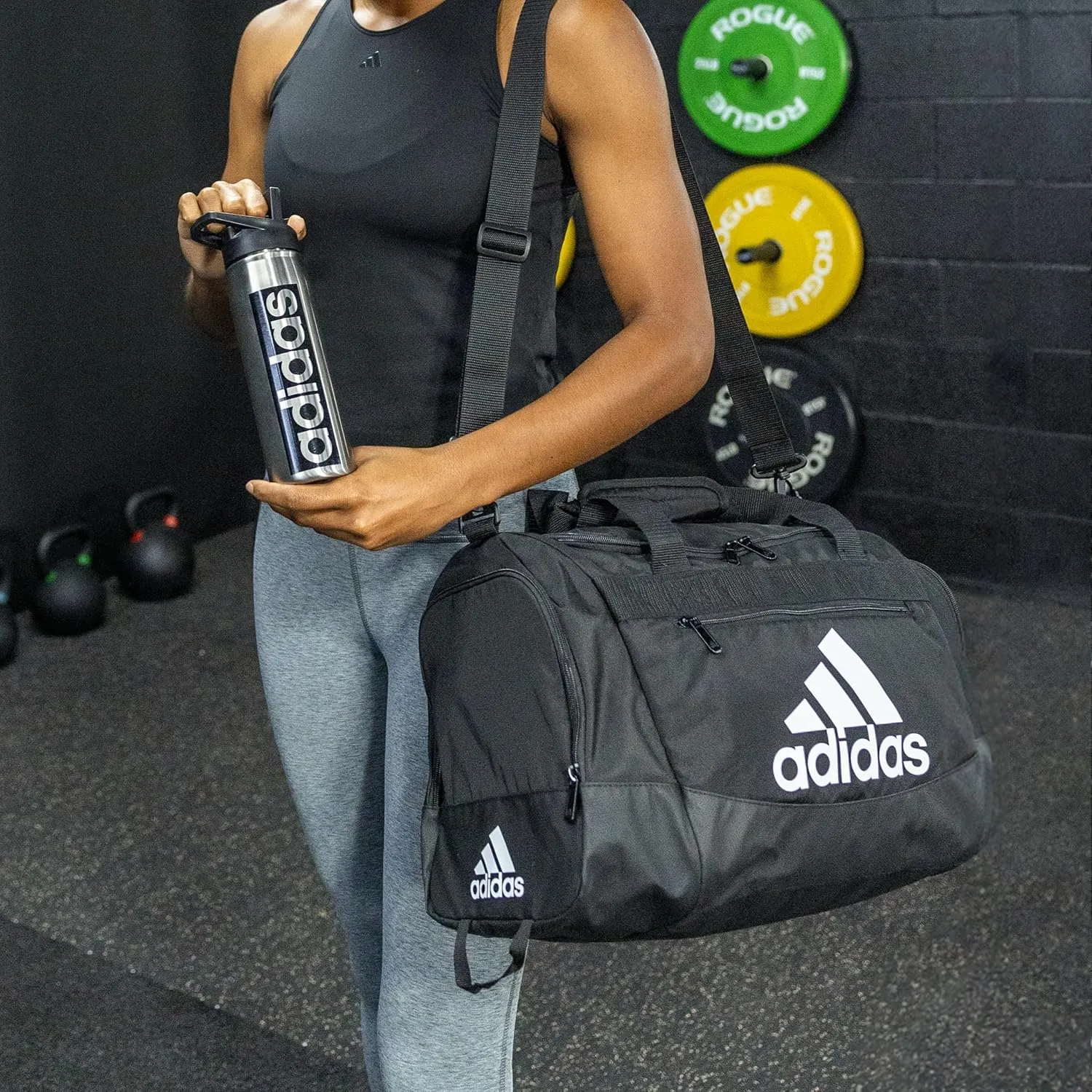 adidas Unisex Defender 4.0 Gym Duffel Bag for Men and Women, Jersey White/Legend Ink Blue/Black, Medium (66L)