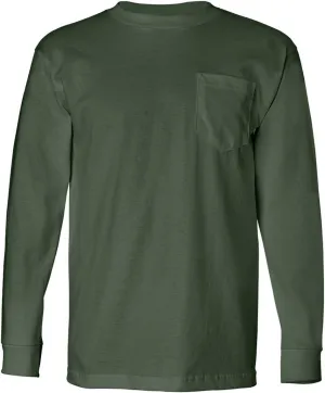 Adult Long-Sleeve Cotton Tee with Pocket (Forest Green) (X-Large)