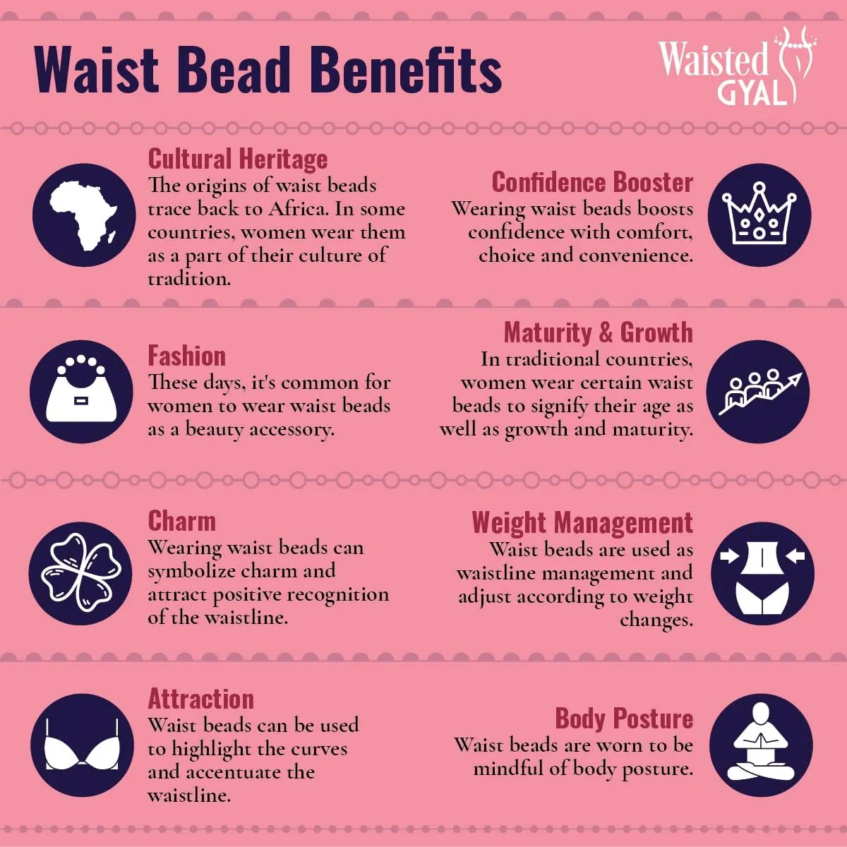 African Waist Beads - Adjustable, Plus Size up to 50' - Tie on Waist Beads for Women - Belly Body Chain