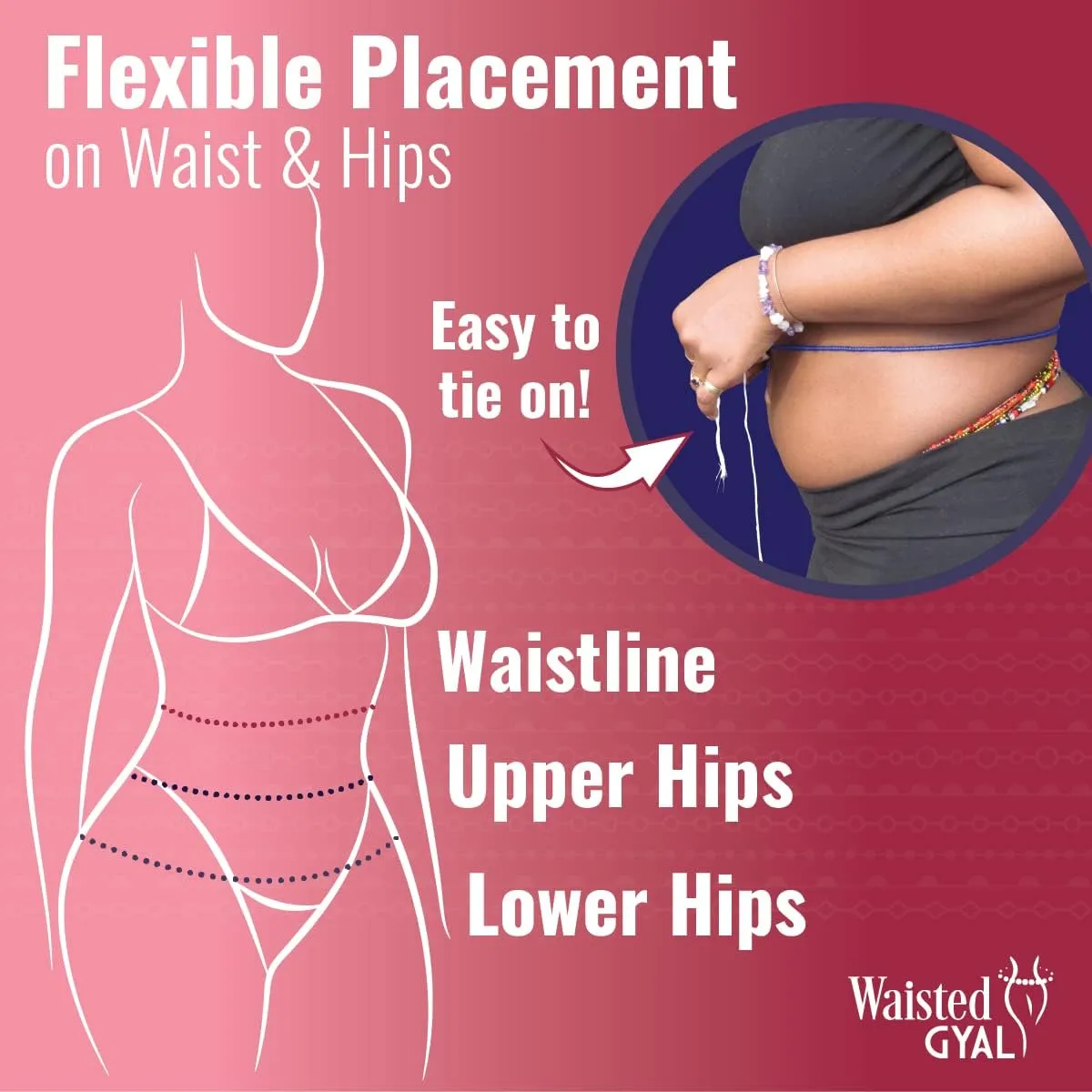 African Waist Beads - Adjustable, Plus Size up to 50' - Tie on Waist Beads for Women - Belly Body Chain