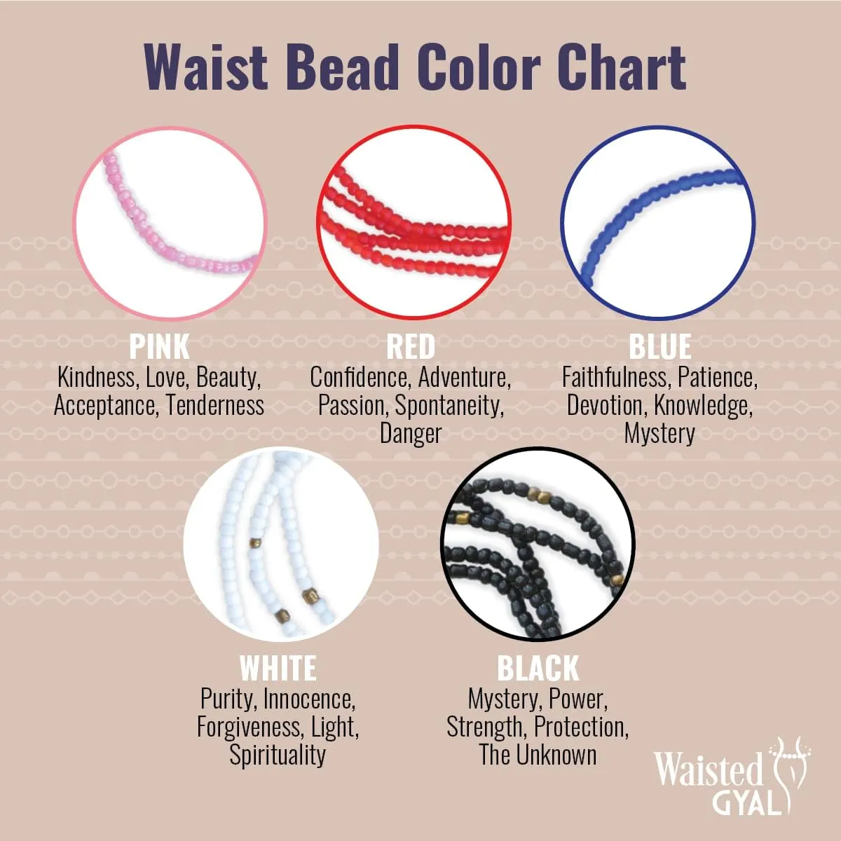 African Waist Beads - Adjustable, Plus Size up to 50' - Tie on Waist Beads for Women - Belly Body Chain