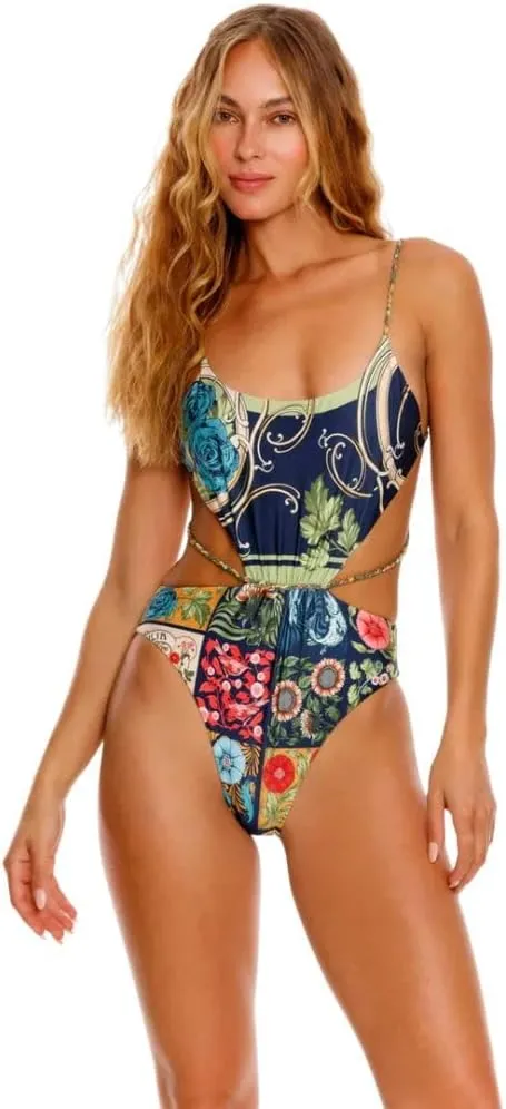 AGUA BENDITA Women's Nadine Harvest One Piece Swimsuit, Cut-Out Detail, UPF 50 , Adjustable Straps