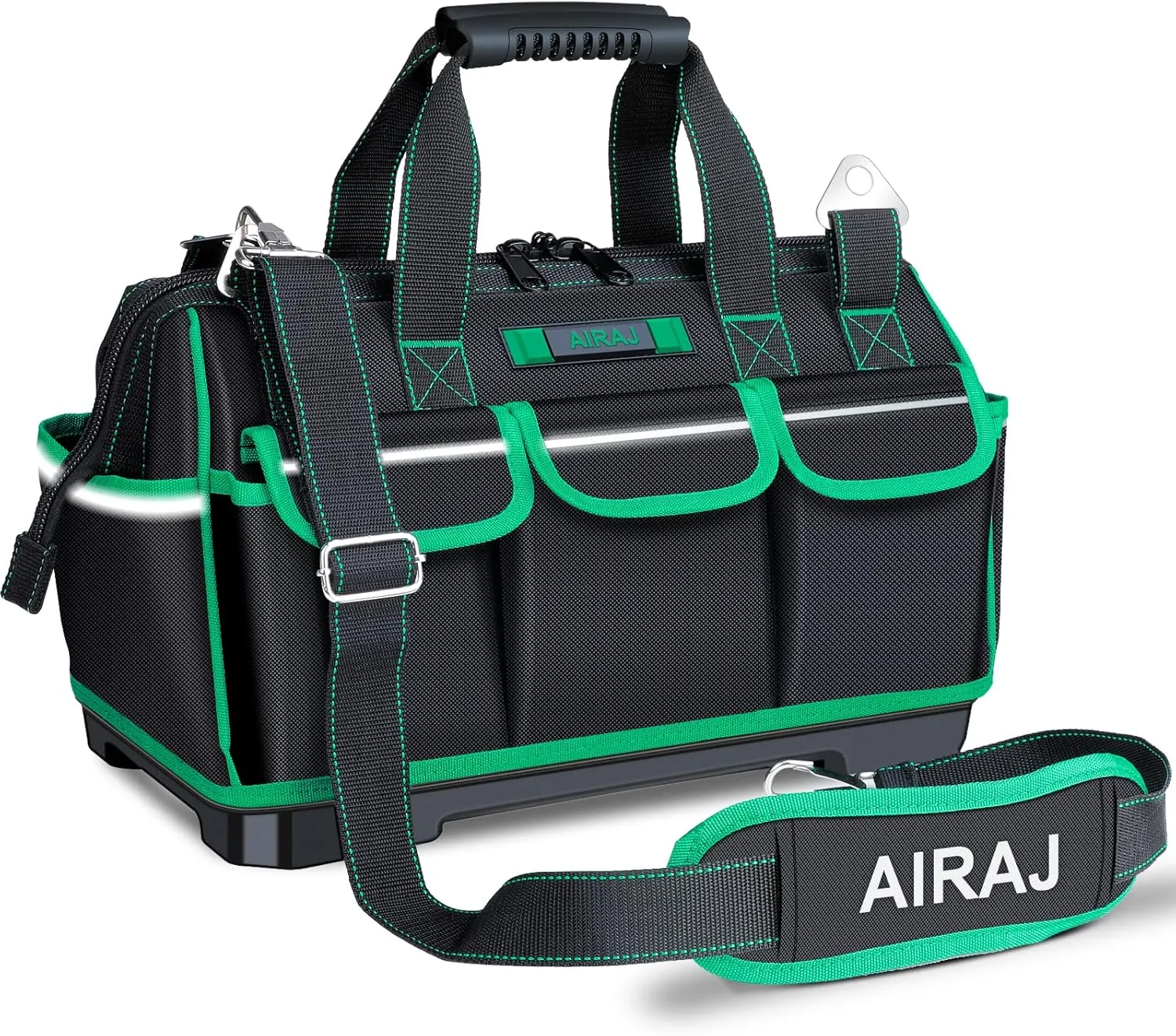 AIRAJ High-end Tool Bag,16 Inch Wide Mouth Tool Bag with Molded Hard bottom Base with 16 Pockets,Soft Rubber Handle, Adjustable Shoulder Strap,Waterproof Oxford Cloth...