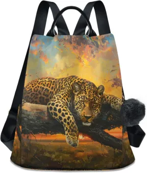 ALAZA Leopard Lie on A Log Sunset Backpack Purse for Women Anti Theft Travel Bag Fashion Back Pack Shoulder Bag Handbag