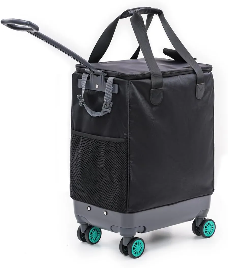 All-Purpose Roller Bag – Foldable Top-Opening Tote on Wheels with Zipper Closure, 8 Spinner Wheels, Lightweight – Travel, Groceries, Laundry, Work, Everyday Hauling - Patent-Green