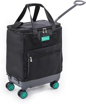 All-Purpose Roller Bag – Foldable Top-Opening Tote on Wheels with Zipper Closure, 8 Spinner Wheels, Lightweight – Travel, Groceries, Laundry, Work, Everyday Hauling - Patent-Green
